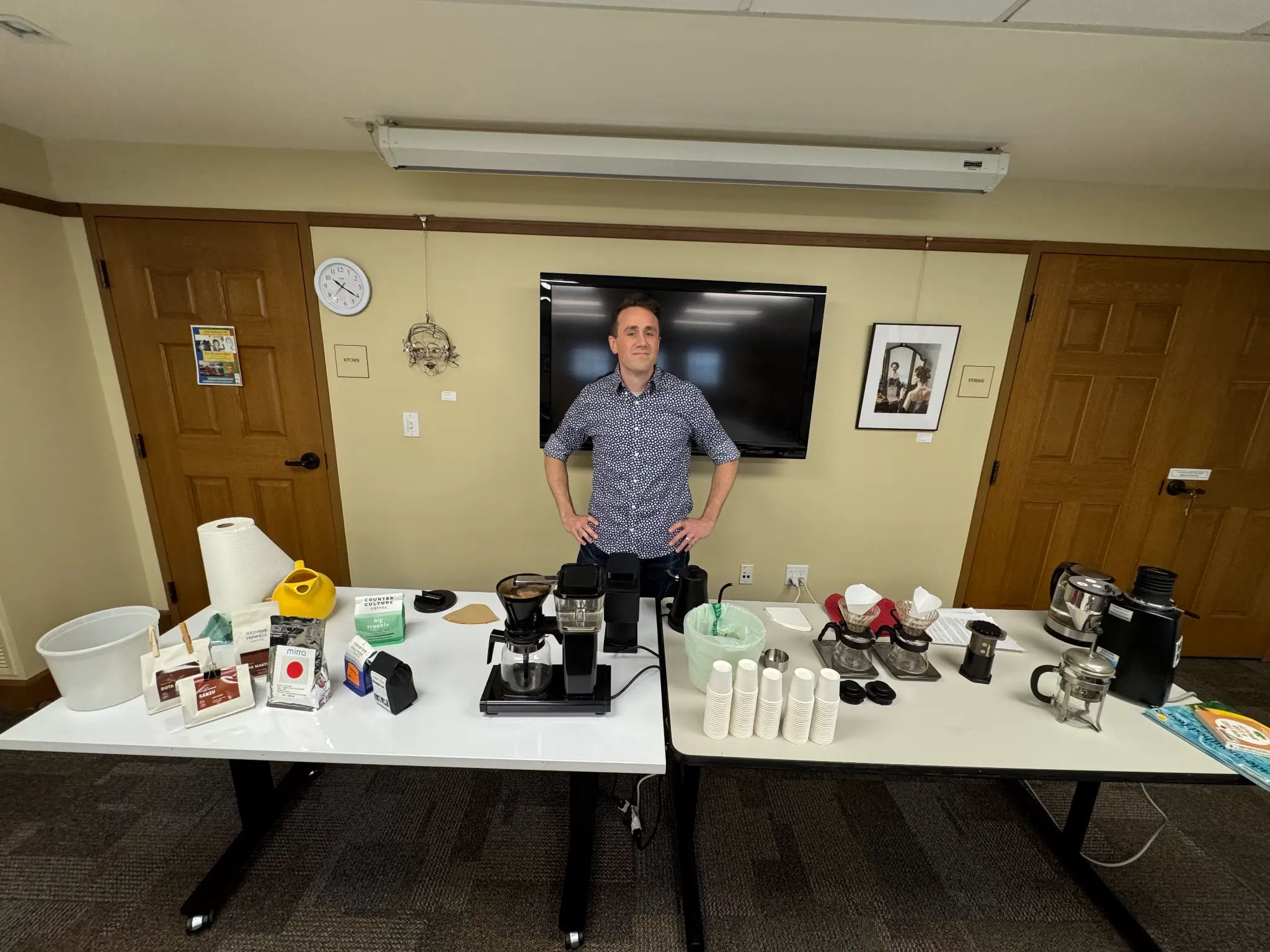 Ike at a coffee tasting setup